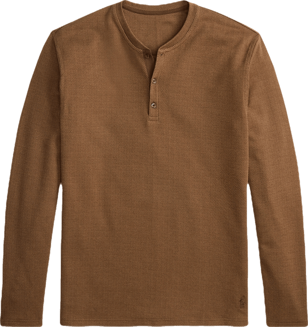Men's Long Sleeve Herringbone Henley Sleep Shirt