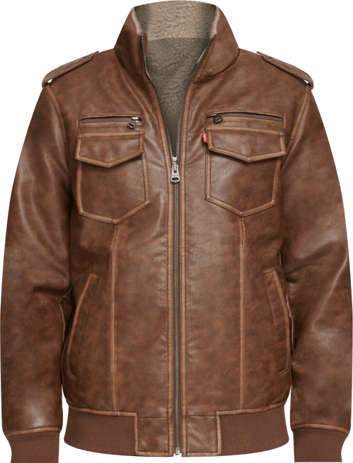 Men's Sherpa Lined Faux Leather Aviator Bomber