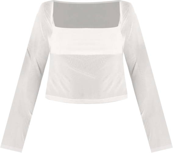 Women's Long Sleeve Square Neck Mesh Top