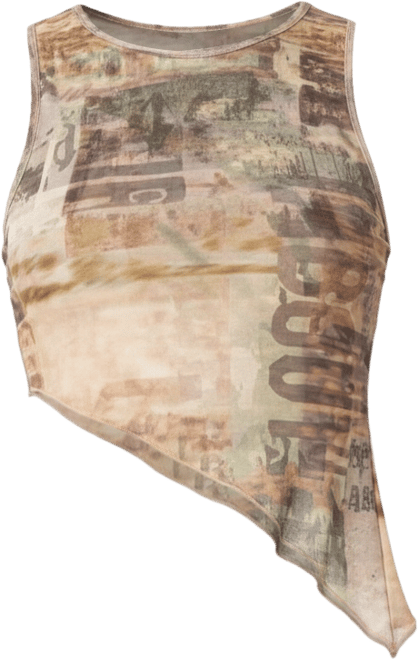 Women's Boa Mesh Asymmetric Printed Top