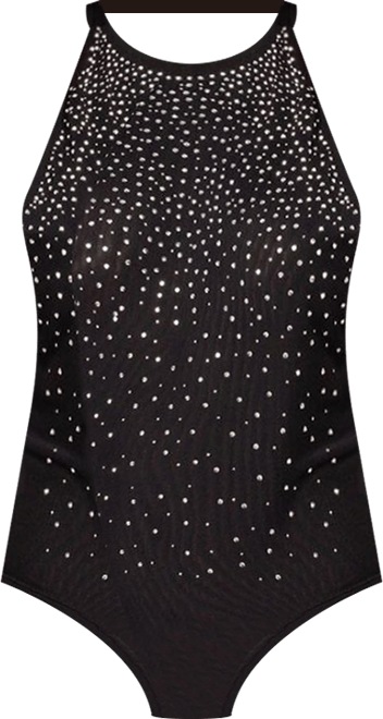 Women's Open back mesh rhinestone bodysuit