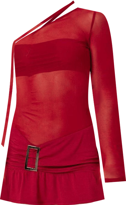 Women's One shoulder sheer mesh mini dress