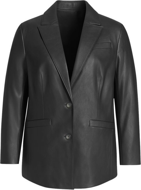 Plus Size Faux-Leather Peak-Lapel Jacket
