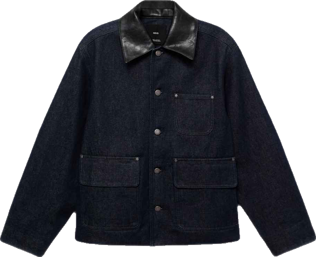 Women's Leather-Effect Collar Denim Jacket