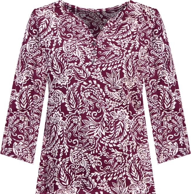 Petite Paisley-Print Henley Top, Macy's Exclusive