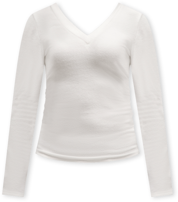 Juniors' Double V-Neck Ruched Long-Sleeve Tee
