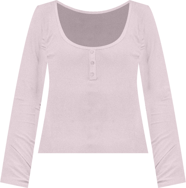 Juniors' Scoop-Neck Lace-Trim Henley