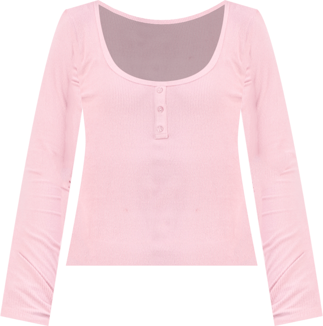 Juniors' Scoop-Neck Lace-Trim Henley