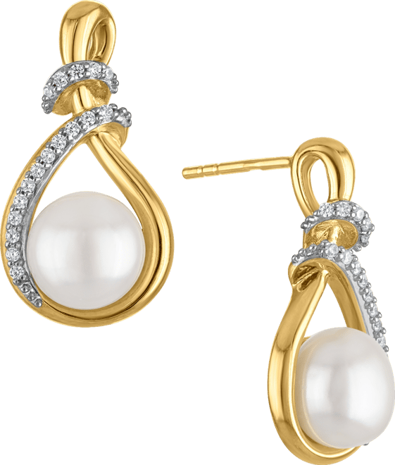 Cultured Freshwater Pearl (8mm) and Cubic Zirconia Drop Earrings in 14k Gold Over Sterling Silver