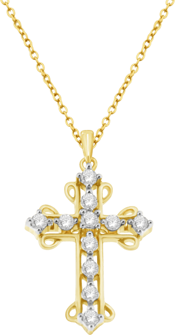 Diamond Cross Pendant Necklace (1/4 ct. t.w.) in 14k Gold Plated Sterling Silver