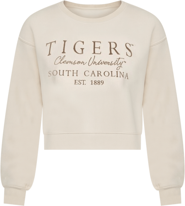 Women's Tan Clemson Tigers Cropped Crewneck Sweatshirt