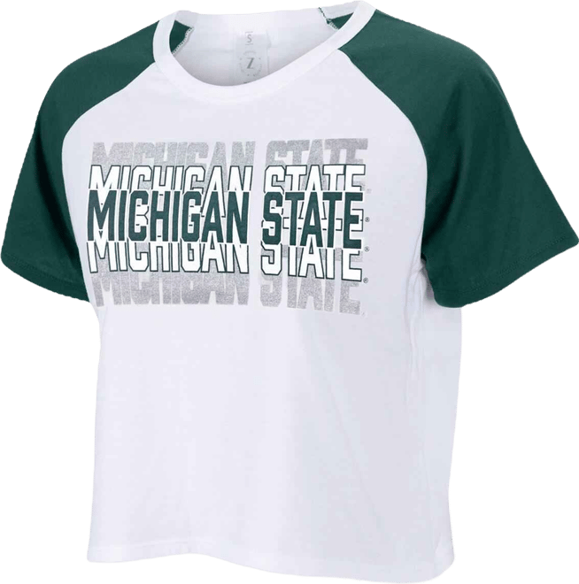 Women's White Michigan State Spartans Color block Repeat Raglan Cropped T-Shirt