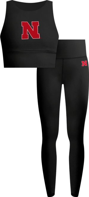 Women's Black Nebraska Huskers Buttery Soft Midi Bra and Leggings Set