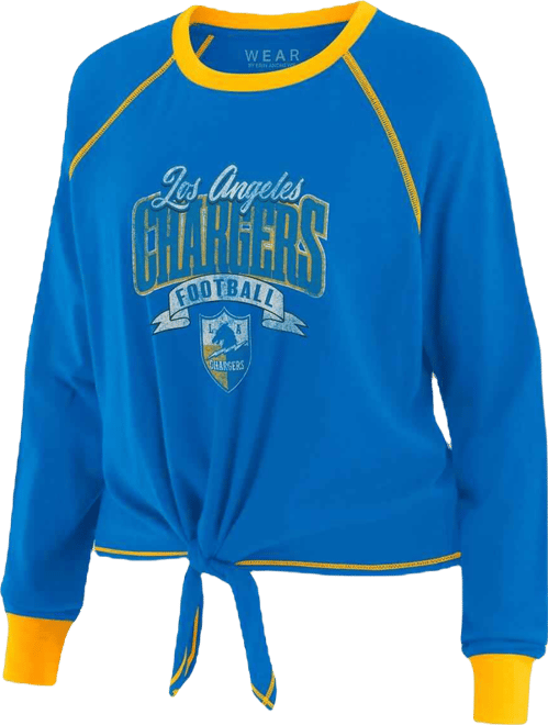 Women's Powder Blue/Yellow Los Angeles Chargers Tie-Front Long Sleeve Top