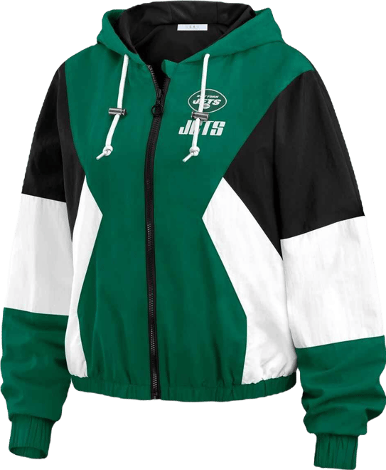 Women's Green/Black New York Jets Plus Size Color Block Full-Zip Windbreaker Jacket