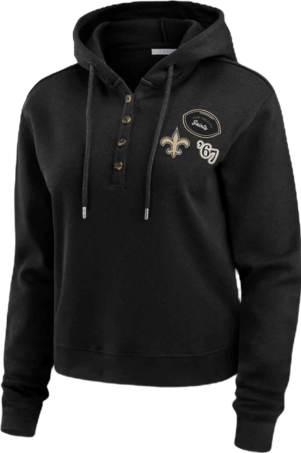 Women's Black New Orleans Saints Waffle Hoodie Pullover Top