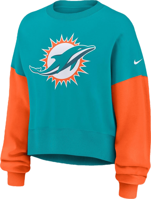 Women's Aqua Miami Dolphins Oversized Color-Block Pullover Sweatshirt