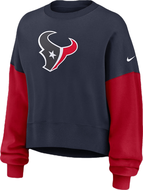 Women's Navy Houston Texans Oversized Color-Block Pullover Sweatshirt