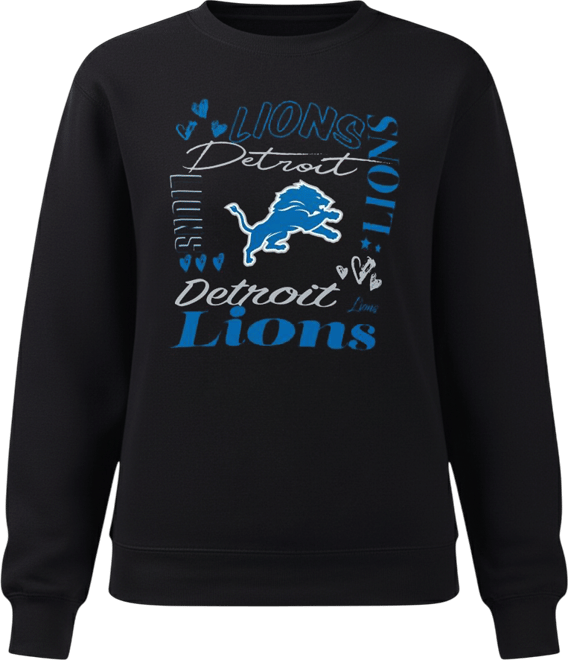 Women's Black Detroit Lions Collage Graphic Fleece Pullover Sweatshirt
