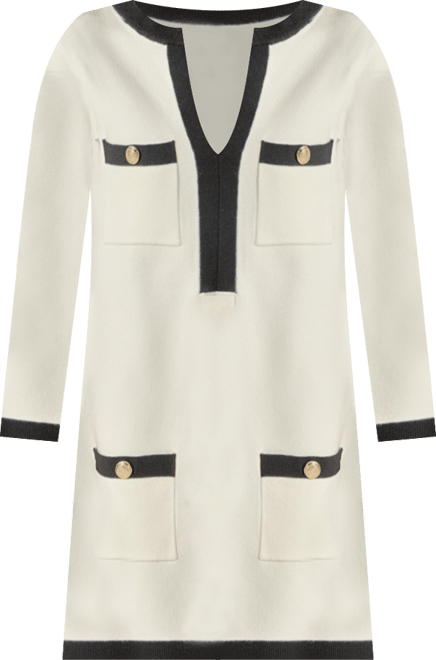 Women's White and Black Mini Knit Dress