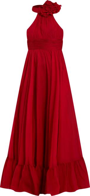 Women's Sleeveless Mock Neck Chiffon Gown With 3D Flower