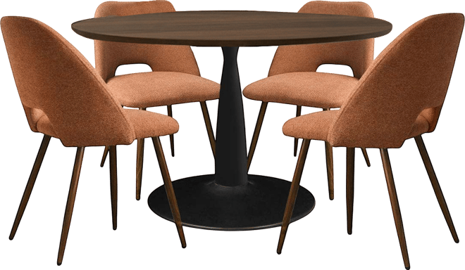 5-Piece Dining Set with 40 Inch Walnut Finish Table with Black Base and 4 Comfortable Chairs for Kitchen & Dining Room-