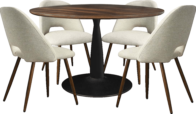 5-Piece Dining Set with 40 Inch Walnut Finish Table with Black Base and 4 Comfortable Chairs for Kitchen & Dining Room-