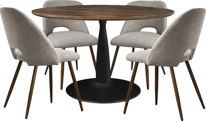 5-Piece Dining Set with 40 Inch Walnut Finish Table with Black Base and 4 Comfortable Chairs for Kitchen & Dining Room-