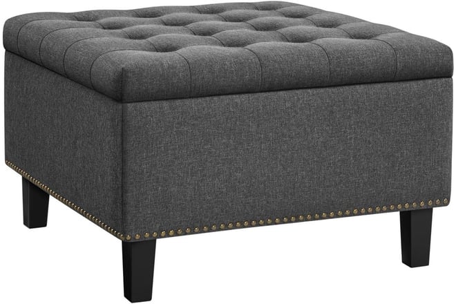 Button-Tufted 50-inch Ottoman Entryway Bench Footstool Bench Dark Gray