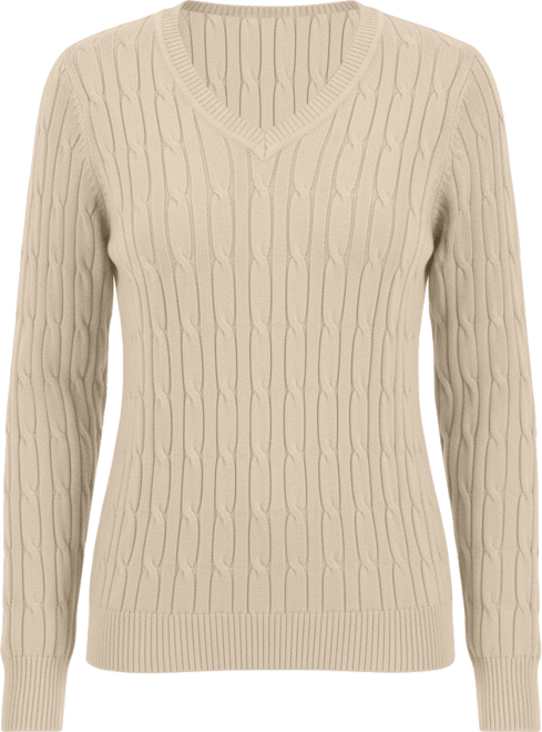 Petite Cotton Cable-Knit V-Neck Sweater, Created for Macy's