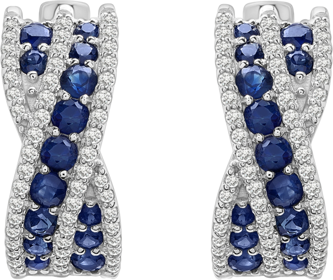Lab Grown Blue Sapphire (7/8 ct. t.w.) and White Sapphire (1/5 ct. t.w.) Twist Earrings in Sterling Silver