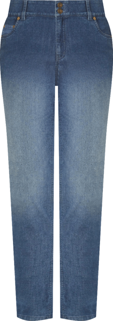 Plus Size Tall Womens Plus-Size Secret Solutions Tummy Smoothing Straight-Leg Stretch Denim Jeans