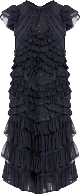 Women's High Neck Ruffle Mesh Midi Dress