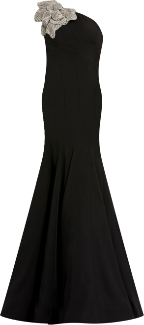 Women's Crepe One Shoulder Gown With Flower