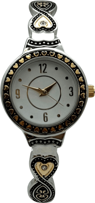 Elegant Heart Detailed Band Bangle Women Watch, Two Tone