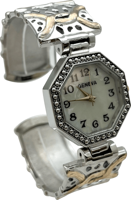 Elegant Detailed Octagon Bangle Women Watch, Two Tone