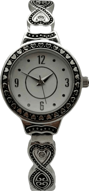 Elegant Heart Detailed Band Bangle Women Watch, Silver