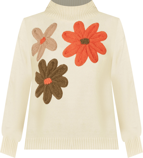 Women's Floral Detail High Neck Knit Sweater