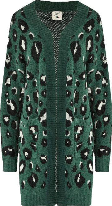 Women's leopard print Intarsia Long Cardigan