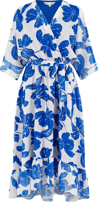 Women's Mesh Bird And Floral Print Midi Dress