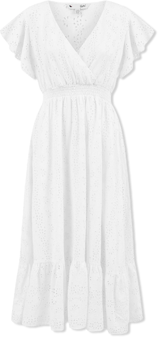 Women's Cotton Broderie Anglaise Wrap Midi Dress