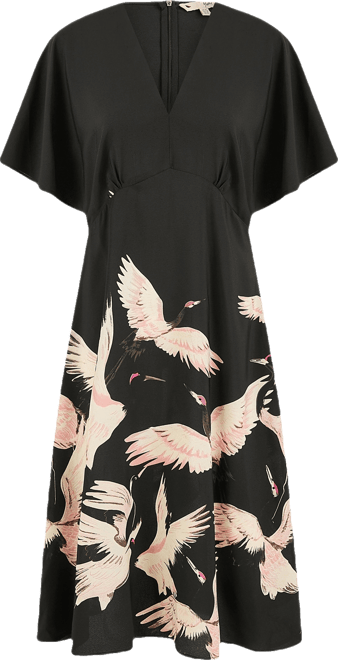 Women's Crane Print Kimono Dress