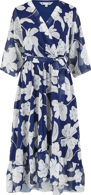 Women's Bird And Floral Print Midi Wrap Dress