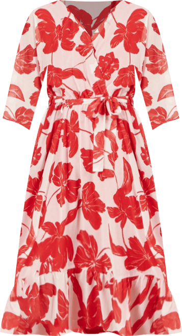 Women's Mesh Bird And Floral Print Midi Dress