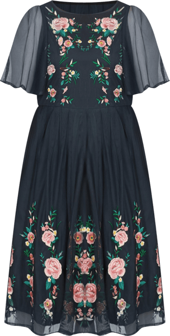 Women's Embroidered Mesh Sleeve Prom Dress