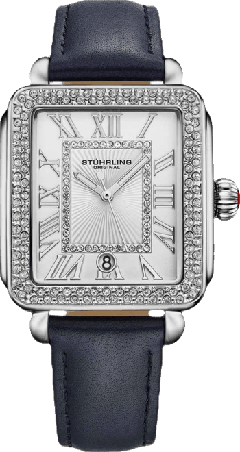 Elegant Women s Rectangular 35×47mm Dress Watch – Model 4060L.2, Silver Case, Blue Leather Strap, Crystal Bezel