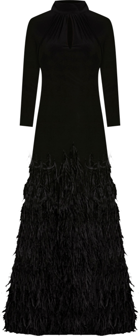 Women's Jersey Long Sleeve High Neck Feather Gown