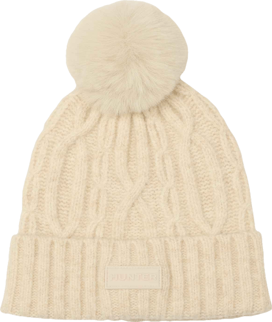 Faux-Fur-Pom Cable-Knit Beanie