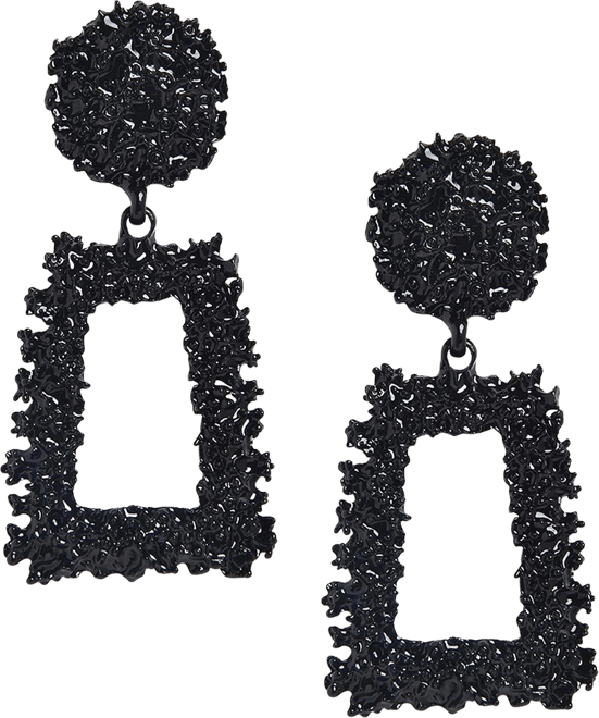 Women's Black Textured Geometric Drop Earrings