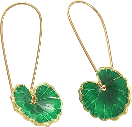 Women's Green Lotus Leaf Drop Earrings
